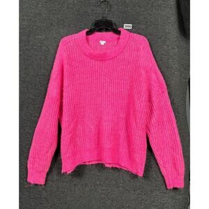 Aerie Wool Knit Sweater Womens Size L Hot Pink Relaxed Fit Long Sleeve Slouchy